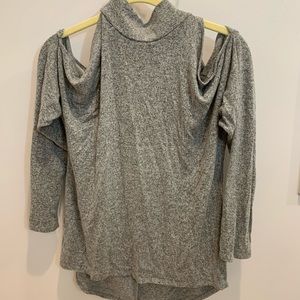 Mock Turtleneck Cold Shoulder Sweater